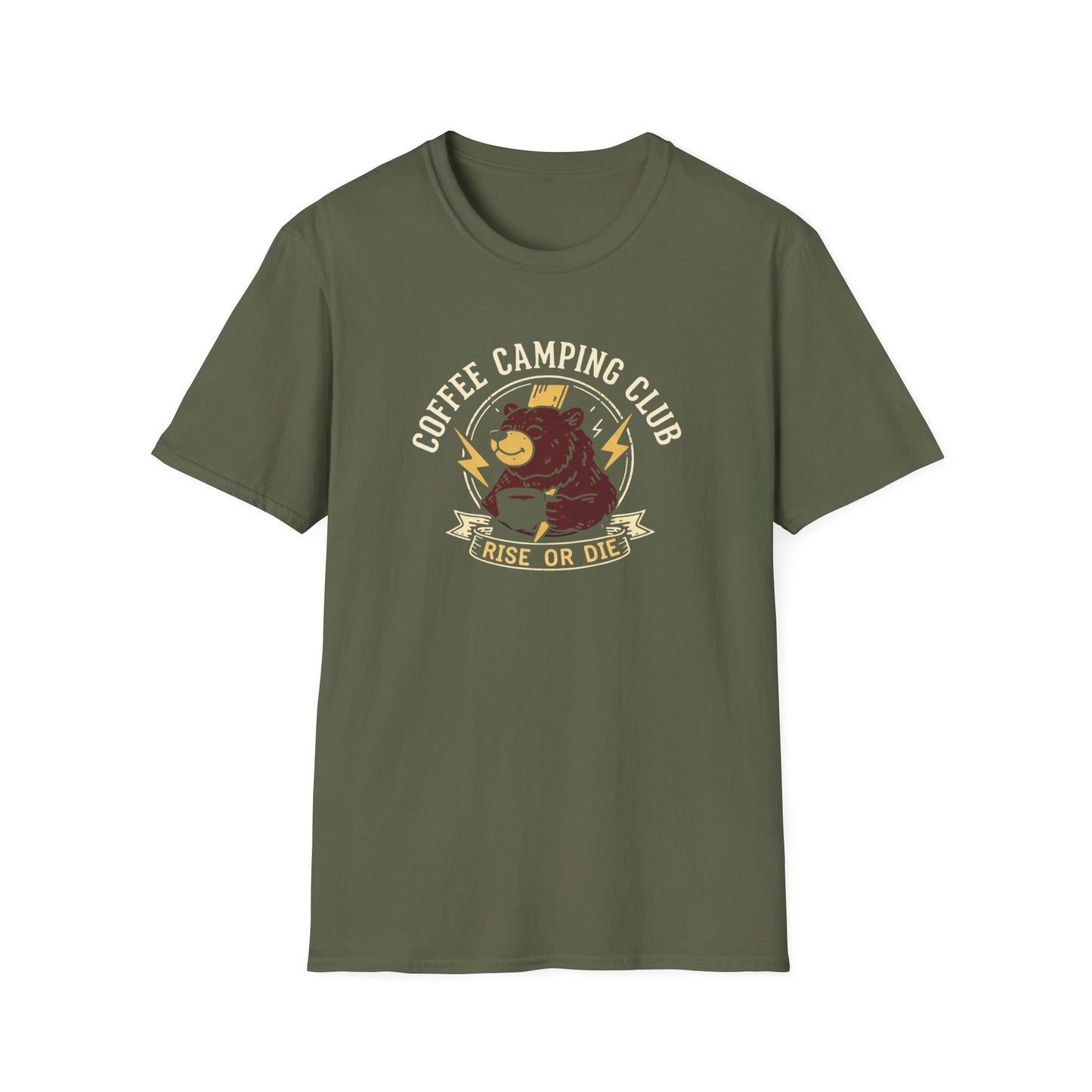 'Rise or Die' Bear Coffee Camping T-Shirt